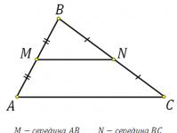 Trapezoid, middle line of a trapezoid, triangle